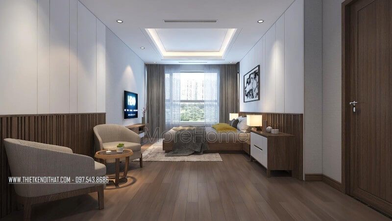 Thiết kế nội thất phòng ngủ cho khách với nội thất hiện đại tiện nghi, không gian thông thoáng tạo khu vực nghỉ ngơi lý tưởng